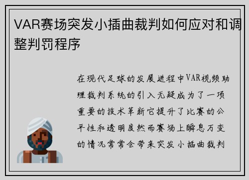 VAR赛场突发小插曲裁判如何应对和调整判罚程序